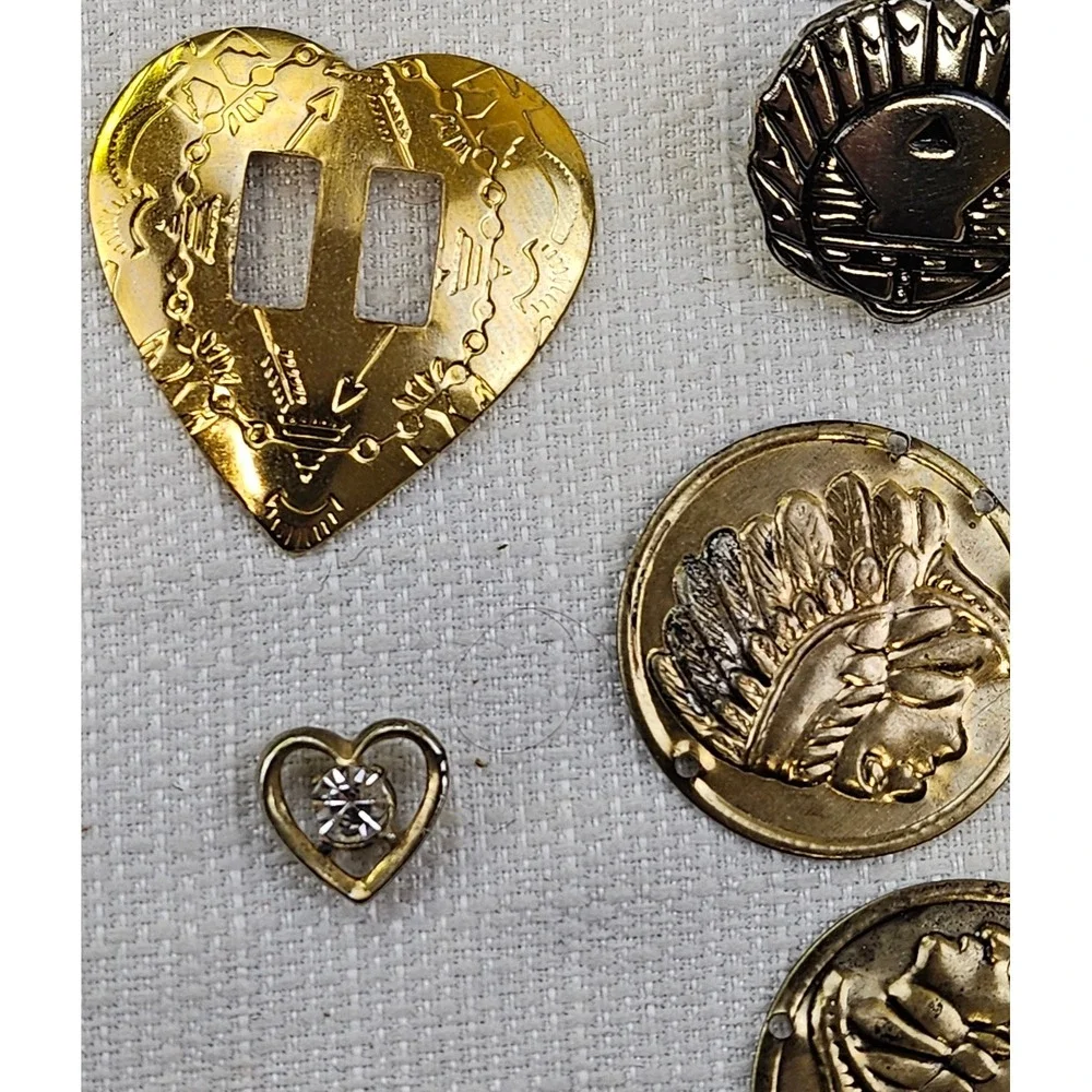 Vintage Western Native American Concho Button Lot Mixed‎ Metal Heart Findings